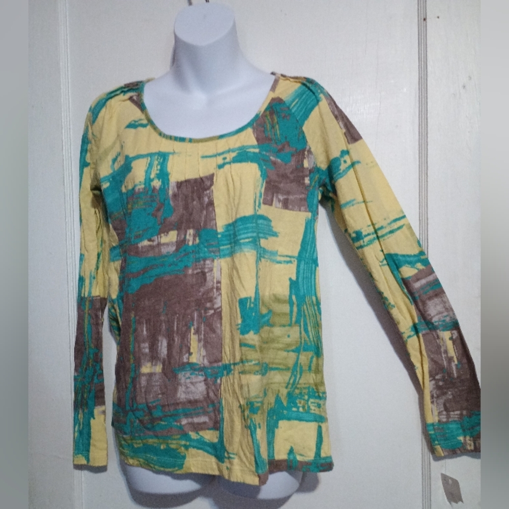 Daisy Fuentes Vibrant Yellow and Teal Blouse